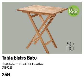 Promotions Table bistro batu - Soho - Valide de 17/02/2024 à 31/08/2024 chez Oh'Green