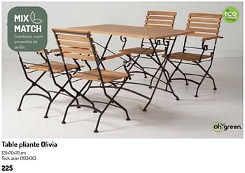 Promotions Table pliante olivia - Produit Maison - Oh'Green - Valide de 17/02/2024 à 31/08/2024 chez Oh'Green