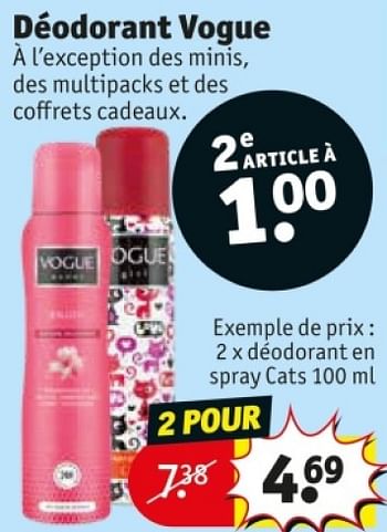 Promotions Déodorant en spray cats - Vogue - Valide de 25/03/2024 à 07/04/2024 chez Kruidvat