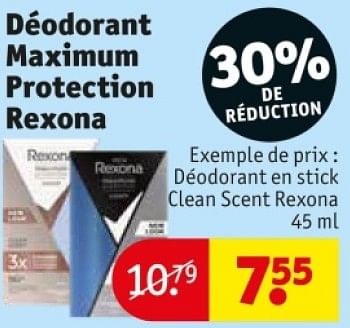 Promoties Deodorant en stick clean scent rexona - Rexona - Geldig van 25/03/2024 tot 07/04/2024 bij Kruidvat