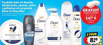 Promotions Deodoranten sopray original dove +masque de sommeil gratuit - Dove - Valide de 25/03/2024 à 07/04/2024 chez Kruidvat