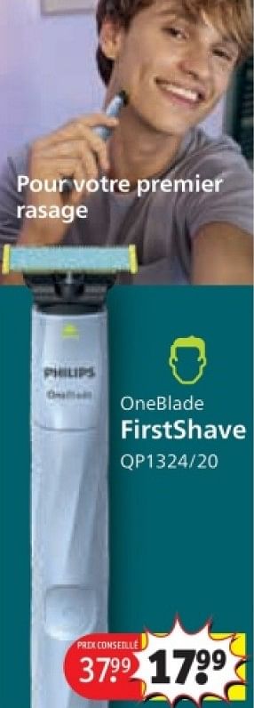 Promoties Philips oneblade firstshave qP1324/20 - Philips - Geldig van 25/03/2024 tot 07/04/2024 bij Kruidvat
