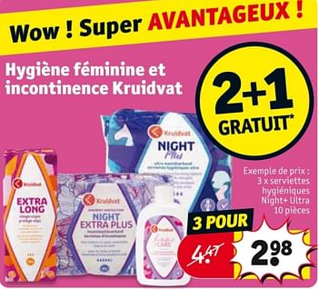 Promoties Serviettes hygieniques night+ultra - Huismerk - Kruidvat - Geldig van 25/03/2024 tot 07/04/2024 bij Kruidvat