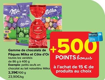 Promotions Petits oeufs en chocolat au lait noisettine milka - Milka - Valide de 27/03/2024 à 02/04/2024 chez Carrefour