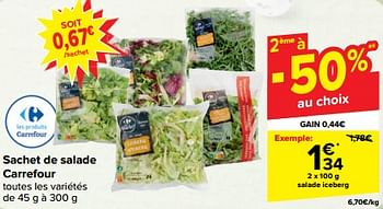Promotions Sachet de salade carrefour - Produit maison - Carrefour  - Valide de 27/03/2024 à 02/04/2024 chez Carrefour