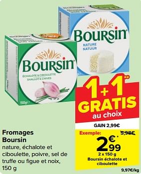 Promoties Boursin échalote et ciboulette - Boursin - Geldig van 27/03/2024 tot 02/04/2024 bij Carrefour