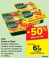 Promotions Lasagnes bolognese - Come a Casa - Valide de 27/03/2024 à 02/04/2024 chez Carrefour
