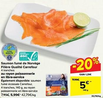 Promotions Saumon fumé de norvège filière qualité carrefour - Produit maison - Carrefour  - Valide de 27/03/2024 à 02/04/2024 chez Carrefour