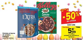 Promoties Céréales au chocolat au lait extra - Kellogg's - Geldig van 27/03/2024 tot 02/04/2024 bij Carrefour