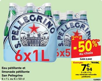 Promotions Eau minérale naturelle pétillante - San Pellegrino - Valide de 27/03/2024 à 02/04/2024 chez Carrefour