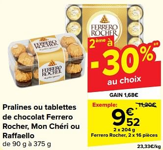 Promoties Pralines ou tablettes de chocolat ferrero rocher - Ferrero - Geldig van 27/03/2024 tot 02/04/2024 bij Carrefour