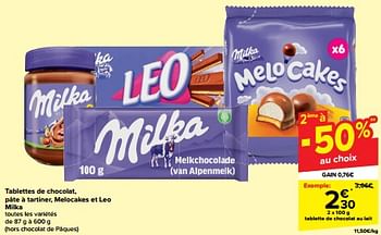 Promoties Tablette de chocolat au lait - Milka - Geldig van 27/03/2024 tot 02/04/2024 bij Carrefour