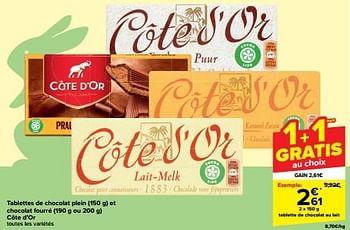 Promoties Tablette de chocolat au lait - Cote D'Or - Geldig van 27/03/2024 tot 02/04/2024 bij Carrefour