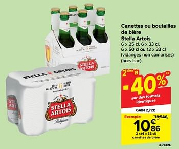 Promotions Canettes de bière - Stella Artois - Valide de 27/03/2024 à 02/04/2024 chez Carrefour