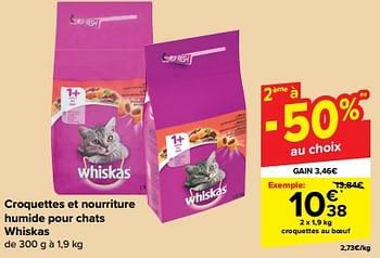 Promoties Croquettes au boeuf - Whiskas - Geldig van 27/03/2024 tot 02/04/2024 bij Carrefour
