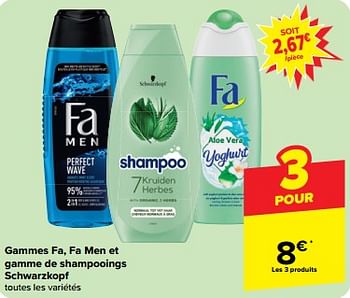 Promotions Gammes fa, fa men et gamme de shampooings schwarzkopf - Schwarzkopf - Valide de 27/03/2024 à 02/04/2024 chez Carrefour