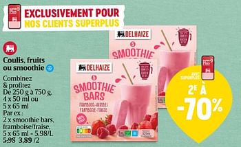 Promotions Smoothie bars, framboise-fraise - Produit Maison - Delhaize - Valide de 28/03/2024 à 03/04/2024 chez Delhaize