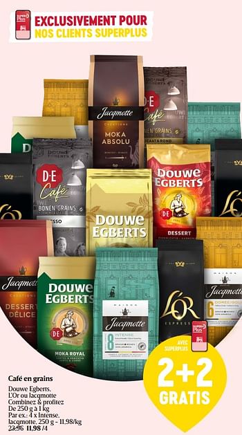 Promotions Café en grains intense, jacqmotte - Douwe Egberts - Valide de 28/03/2024 à 03/04/2024 chez Delhaize