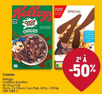 Promotions Céréales kellogg`s chocos, coco pops - Kellogg's - Valide de 28/03/2024 à 03/04/2024 chez Delhaize