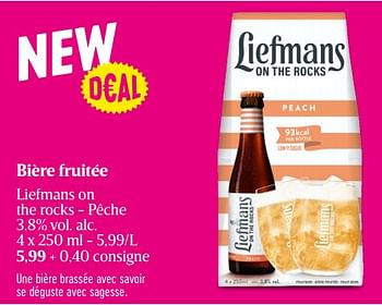 Promoties Bière fruitée liefmans on the rocks - pêche - Liefmans - Geldig van 28/03/2024 tot 03/04/2024 bij Delhaize