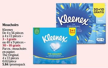 Promoties Mouchoirs en papier, the original - Kleenex - Geldig van 28/03/2024 tot 03/04/2024 bij Delhaize