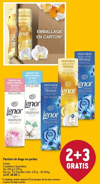 Promotions Parfum de linge en perles lenor envolée d`air - Lenor - Valide de 28/03/2024 à 03/04/2024 chez Delhaize