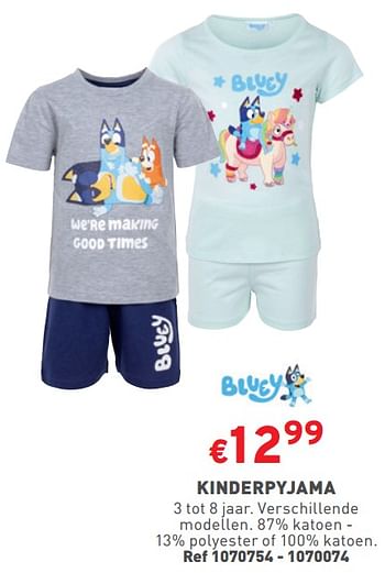 Promoties Kinderpyjama - Bluey - Geldig van 27/03/2024 tot 31/03/2024 bij Trafic