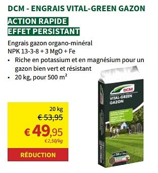 Promotions Dcm - engrais vital-green gazon - DCM - Valide de 27/03/2024 à 07/04/2024 chez Horta