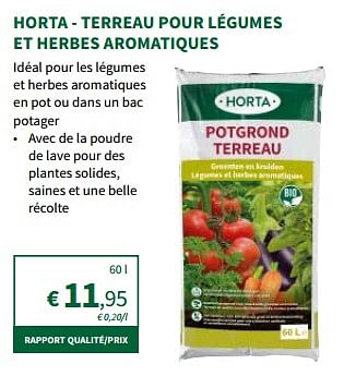 Promoties Horta - terreau pour légumes et herbes aromatiques - Huismerk - Horta - Geldig van 27/03/2024 tot 07/04/2024 bij Horta