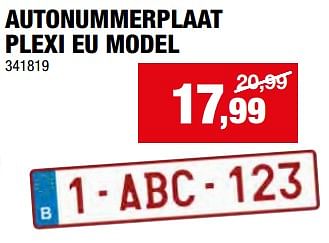 Promoties Autonummerplaat plexi eu model - Huismerk - Hubo  - Geldig van 27/03/2024 tot 07/04/2024 bij Hubo