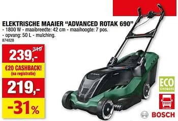 Promoties Bosch elektrische maaier advanced rotak 690 - Bosch - Geldig van 27/03/2024 tot 07/04/2024 bij Hubo