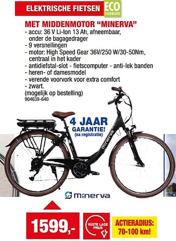 Promoties Elektrische fietsen met middenmotor minerva - Minerva - Geldig van 27/03/2024 tot 07/04/2024 bij Hubo