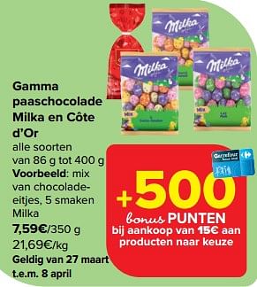 Promotions Mix van chocoladeeitjes 5 smaken milka - Milka - Valide de 27/03/2024 à 08/04/2024 chez Carrefour