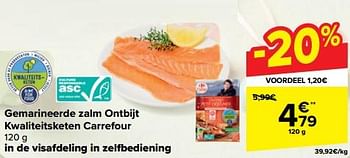 Promotions Gemarineerde zalm ontbijt kwaliteitsketen carrefour - Produit maison - Carrefour  - Valide de 27/03/2024 à 08/04/2024 chez Carrefour