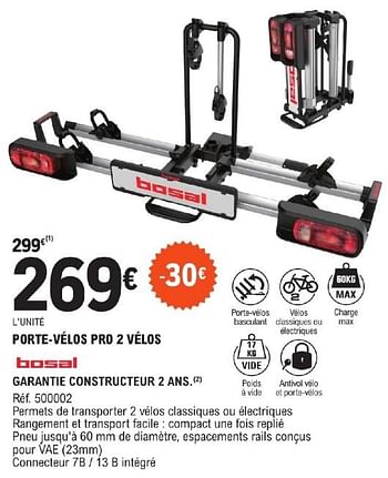 Promotions Porte-vélos pro 2 vélos - Bosal - Valide de 26/03/2024 à 13/04/2024 chez E.Leclerc