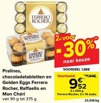 Promoties Pralines chocoladetabletten en golden eggs ferrero rocher - Ferrero - Geldig van 27/03/2024 tot 08/04/2024 bij Carrefour