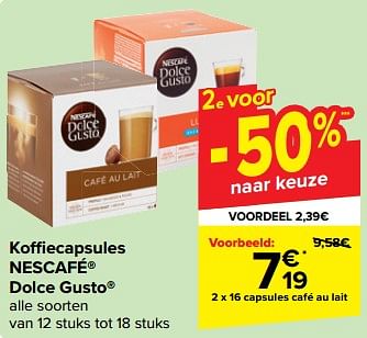 Promoties Capsules café au lait - Nescafe - Geldig van 27/03/2024 tot 08/04/2024 bij Carrefour