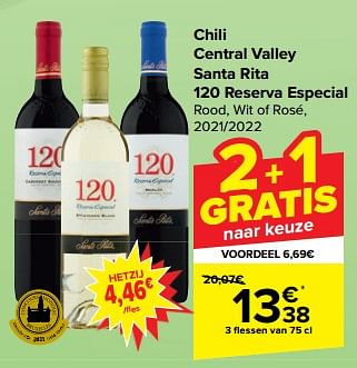 Promotions Chili central valley santa rita 120 reserva especial rood - Vins rouges - Valide de 27/03/2024 à 08/04/2024 chez Carrefour