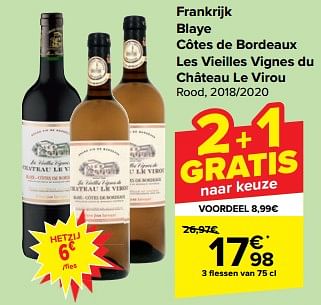 Promoties Frankrijk blaye côtes de bordeaux les vieilles vignes du château le virou rood - Rode wijnen - Geldig van 27/03/2024 tot 08/04/2024 bij Carrefour