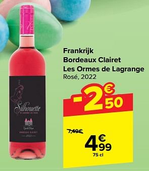 Promoties Frankrijk bordeaux clairet les ormes de lagrange rosé - Rosé wijnen - Geldig van 27/03/2024 tot 08/04/2024 bij Carrefour
