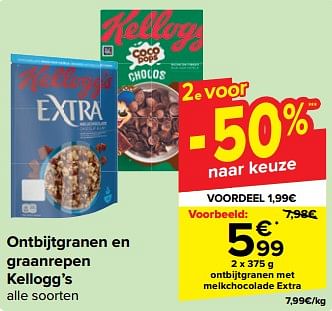 Promotions Ontbijtgranen met melkchocolade extra - Kellogg's - Valide de 27/03/2024 à 08/04/2024 chez Carrefour