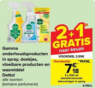 Promoties Desinfecterende allesreiniger in spray - Dettol - Geldig van 27/03/2024 tot 08/04/2024 bij Carrefour