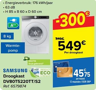Promotions Samsung droogkast dv80t5220tt-s2 - Samsung - Valide de 27/03/2024 à 08/04/2024 chez Carrefour