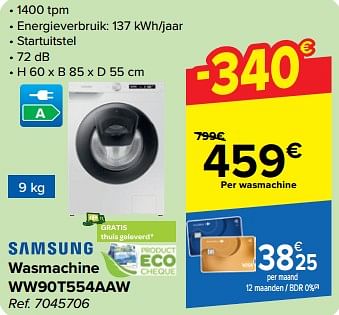 Promoties Samsung wasmachine ww90t554aaw - Samsung - Geldig van 27/03/2024 tot 08/04/2024 bij Carrefour