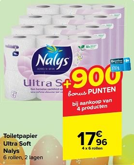 Promotions Toiletpapier ultra soft nalys - Nalys - Valide de 27/03/2024 à 08/04/2024 chez Carrefour