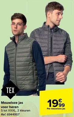 Promotions Mouwloze jas voor heren - Tex - Valide de 27/03/2024 à 08/04/2024 chez Carrefour