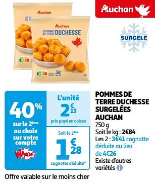 Promoties Pommes de terre duchesse surgelées auchan - Huismerk - Auchan - Geldig van 26/03/2024 tot 01/04/2024 bij Auchan