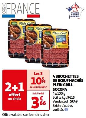 Promotions 4 brochettes de boeuf hachés plein grill socopa - Socopa - Valide de 26/03/2024 à 01/04/2024 chez Auchan Ronq