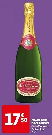 Promotions Champagne de cazanove cuvée cazanova brut ou rosé - Champagne - Valide de 26/03/2024 à 01/04/2024 chez Auchan Ronq