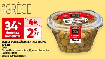 Promotions Olives vertes à l`orientale tropic apéro - Tropic Apéro - Valide de 26/03/2024 à 01/04/2024 chez Auchan Ronq